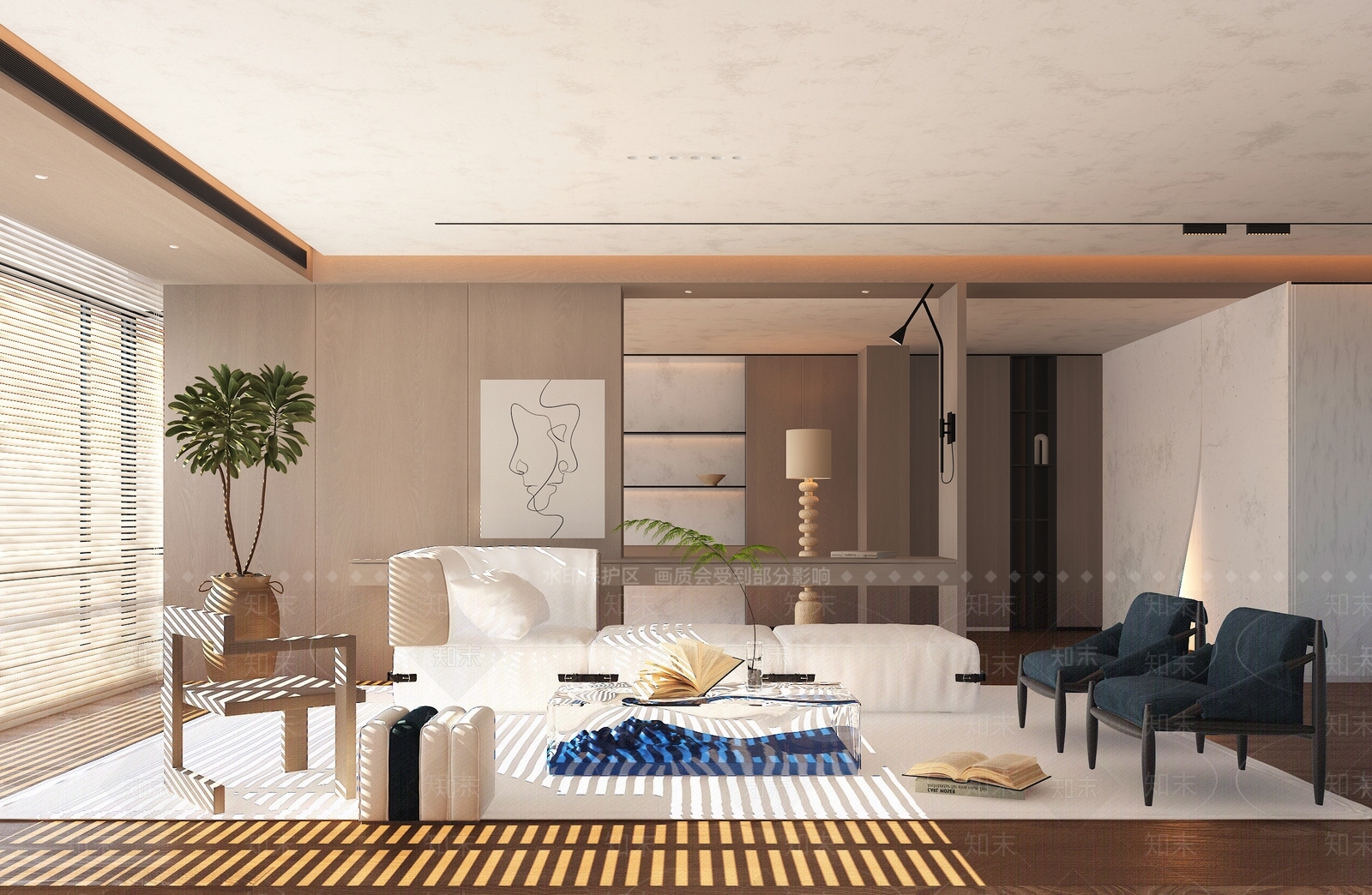 现代简约家居客厅3D模型下载【ID:1232081389】