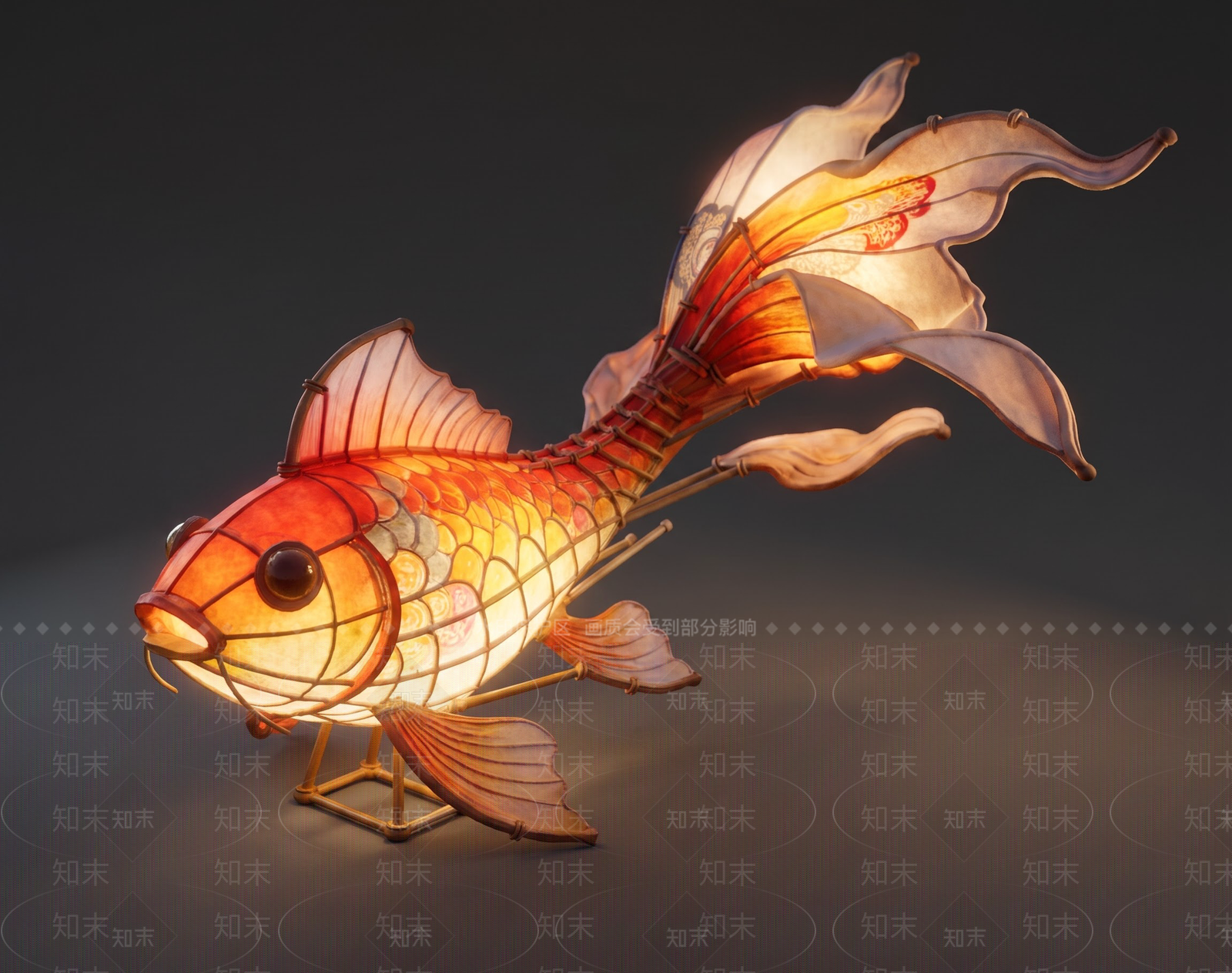 中式灯笼3D模型渲染效果图