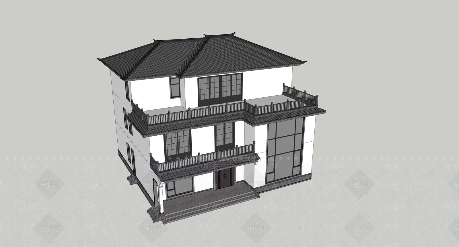 新中式独栋别墅SU模型下载【ID:1232087788】