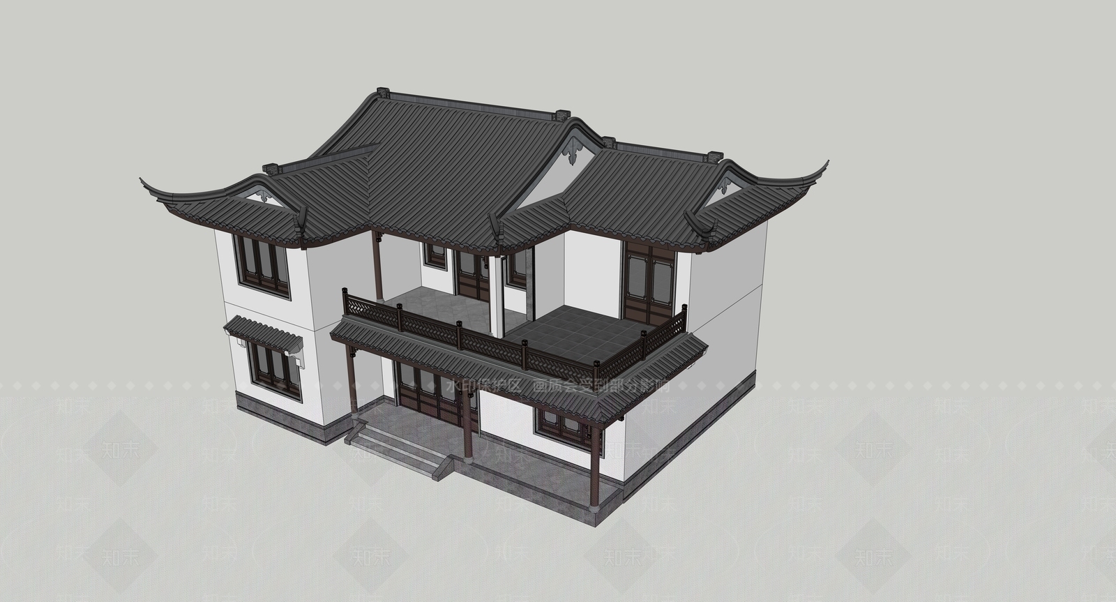 中式古建独栋别墅SU模型下载【ID:1232088132】