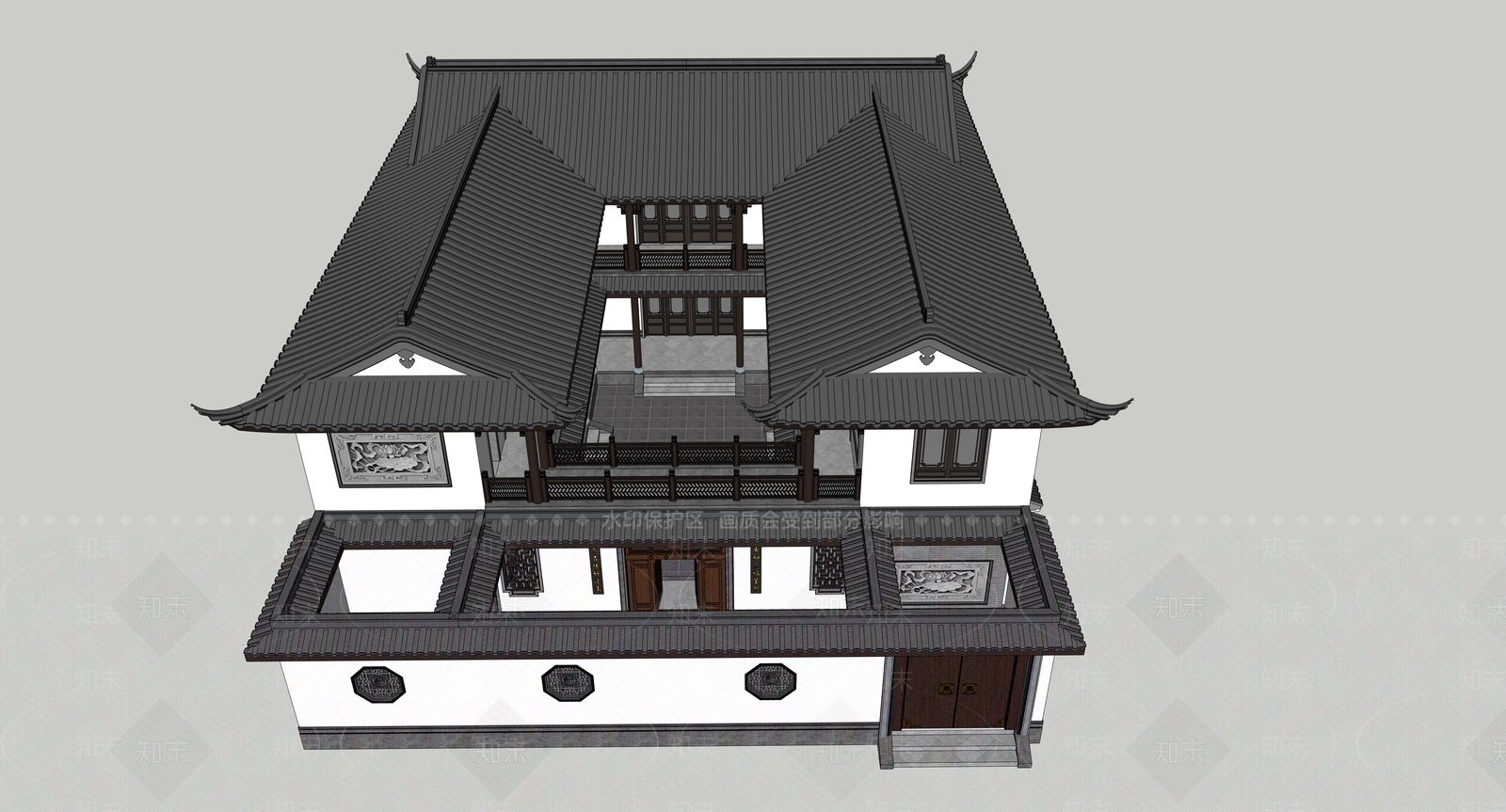 中式古建四合院SU模型下载【ID:1232088573】