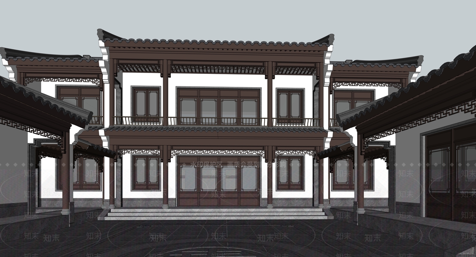 中式古建四合院SU模型下载【ID:1232088604】