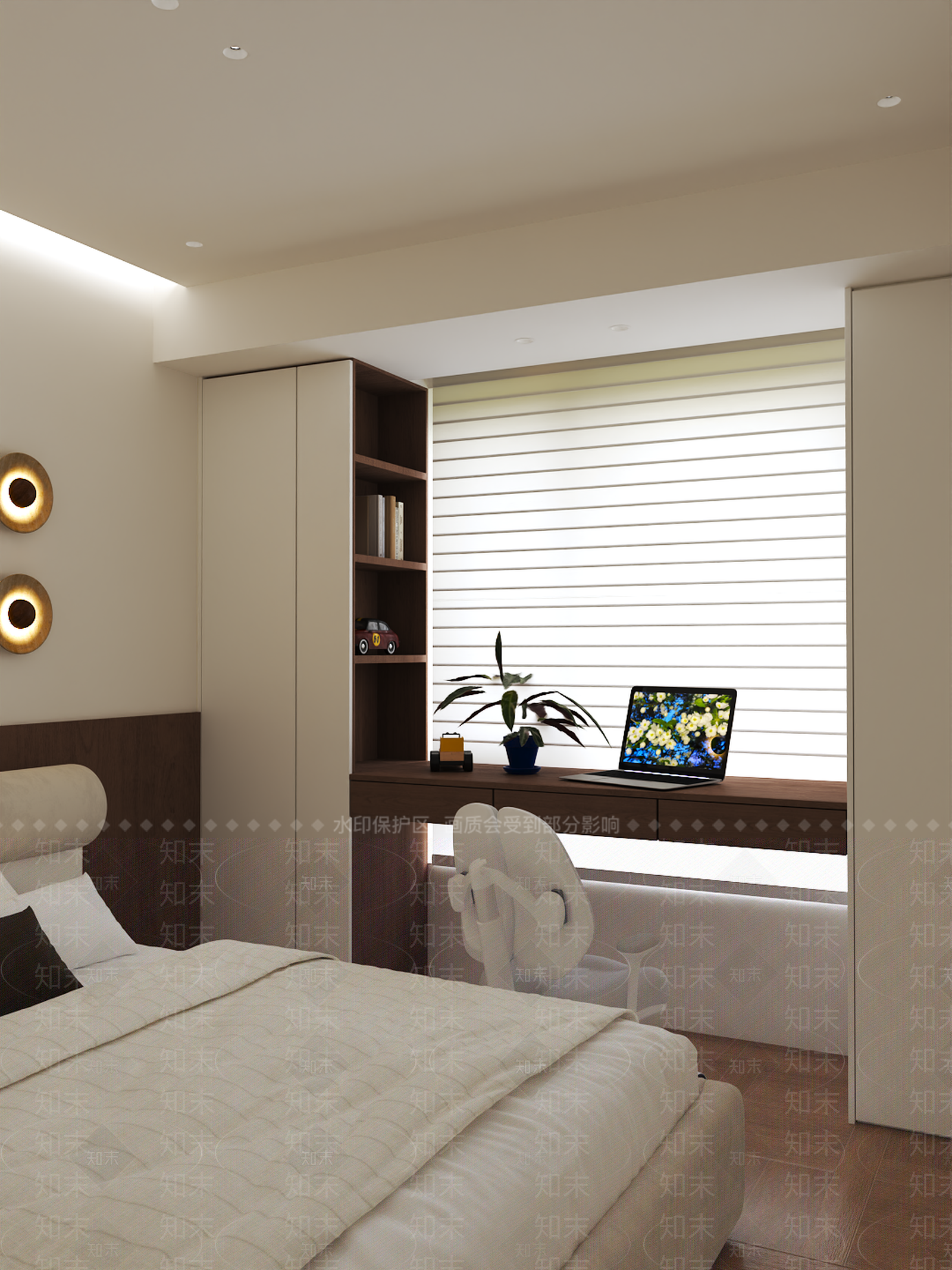 奶油风家居卧室3D模型下载【ID:1232090211】
