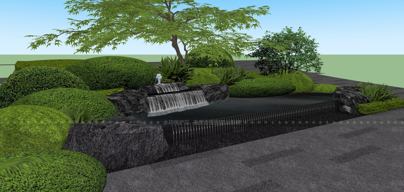 新中式跌水景观SU模型下载【ID:1232093063】