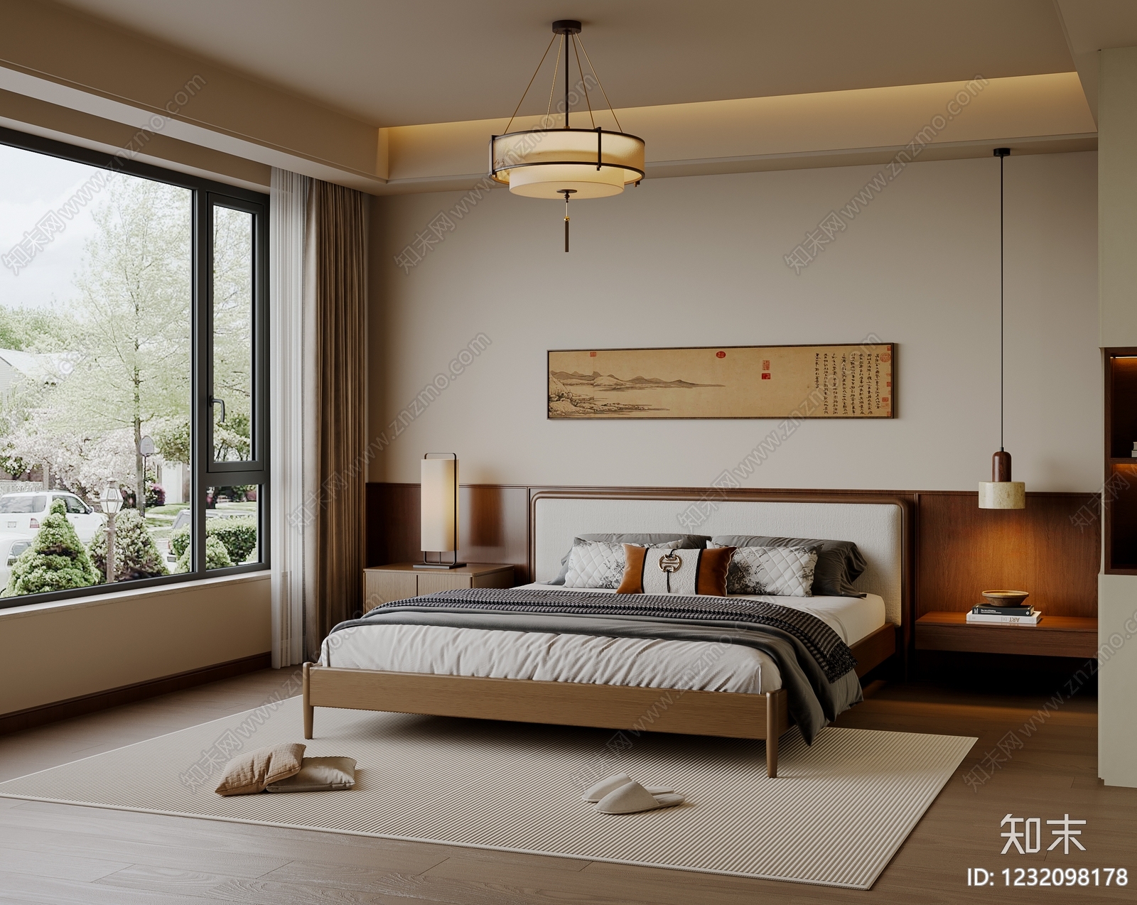 新中式家居卧室SU模型下载【ID:1232098178】