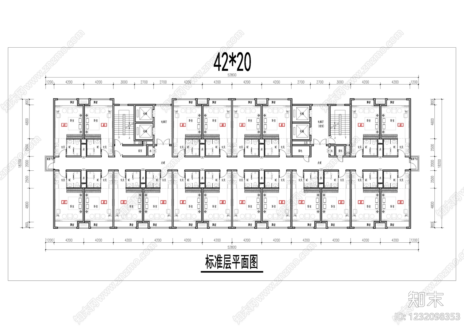 公寓建筑cad施工图下载【ID:1232098353】