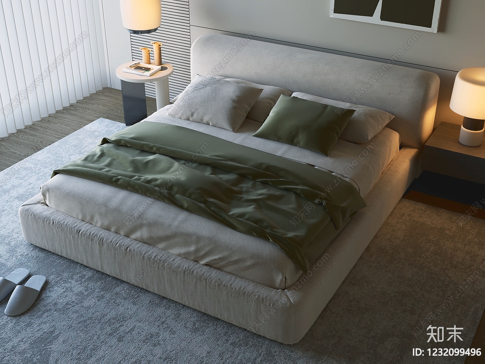 意式极简双人床3D模型下载【ID:1232099496】