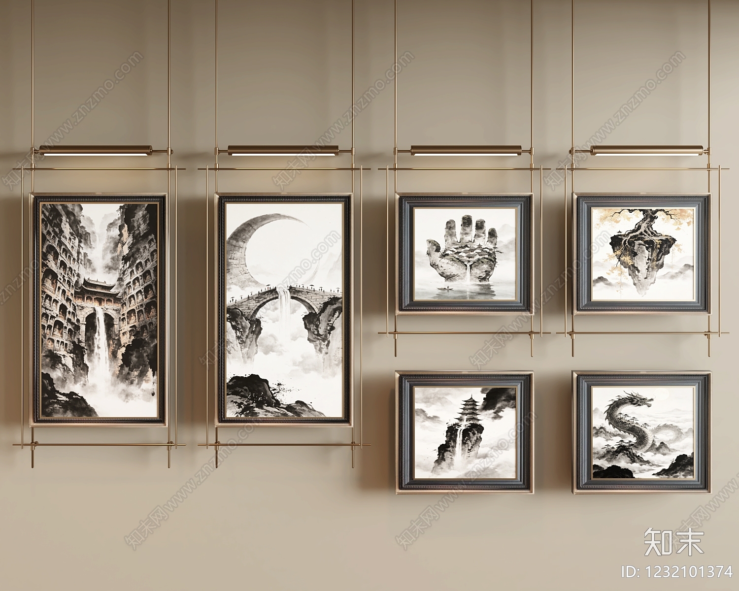 新中式挂画组合SU模型下载【ID:1232101374】