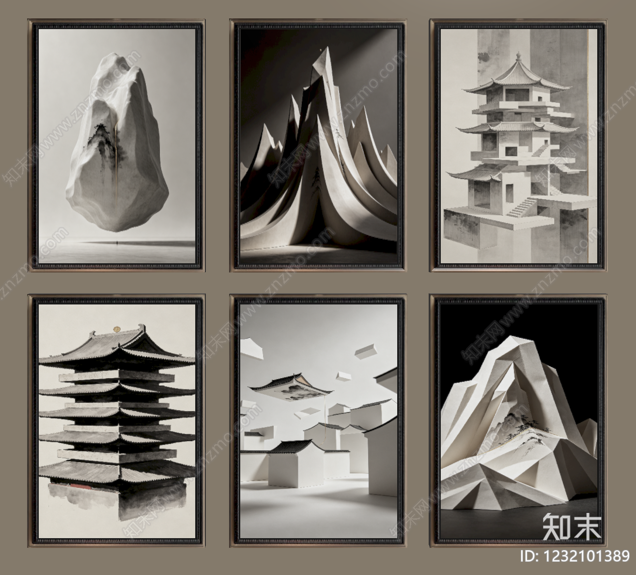 新中式挂画组合SU模型下载【ID:1232101389】