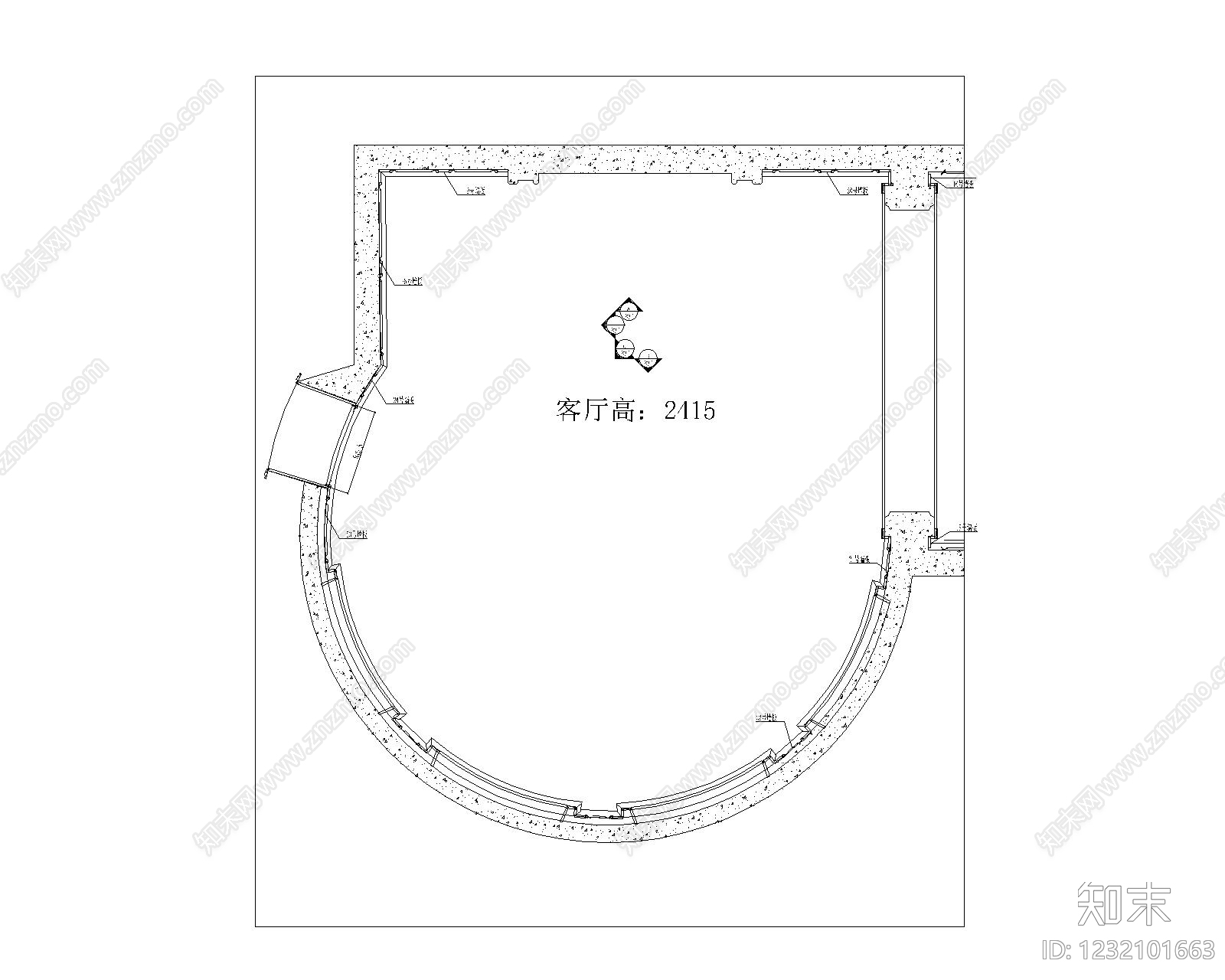 客厅cad施工图下载【ID:1232101663】