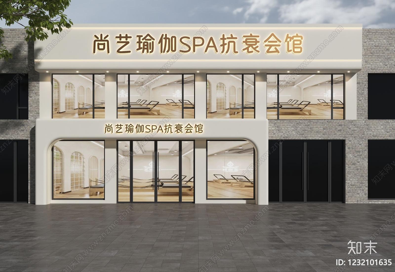 奶油风门头SU模型下载【ID:1232101635】
