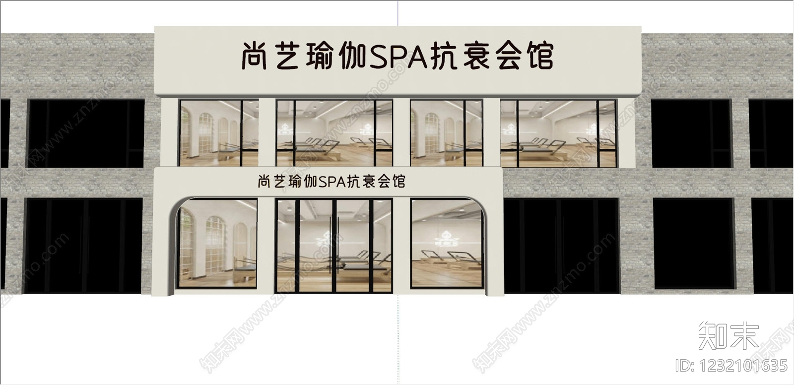 奶油风门头SU模型下载【ID:1232101635】