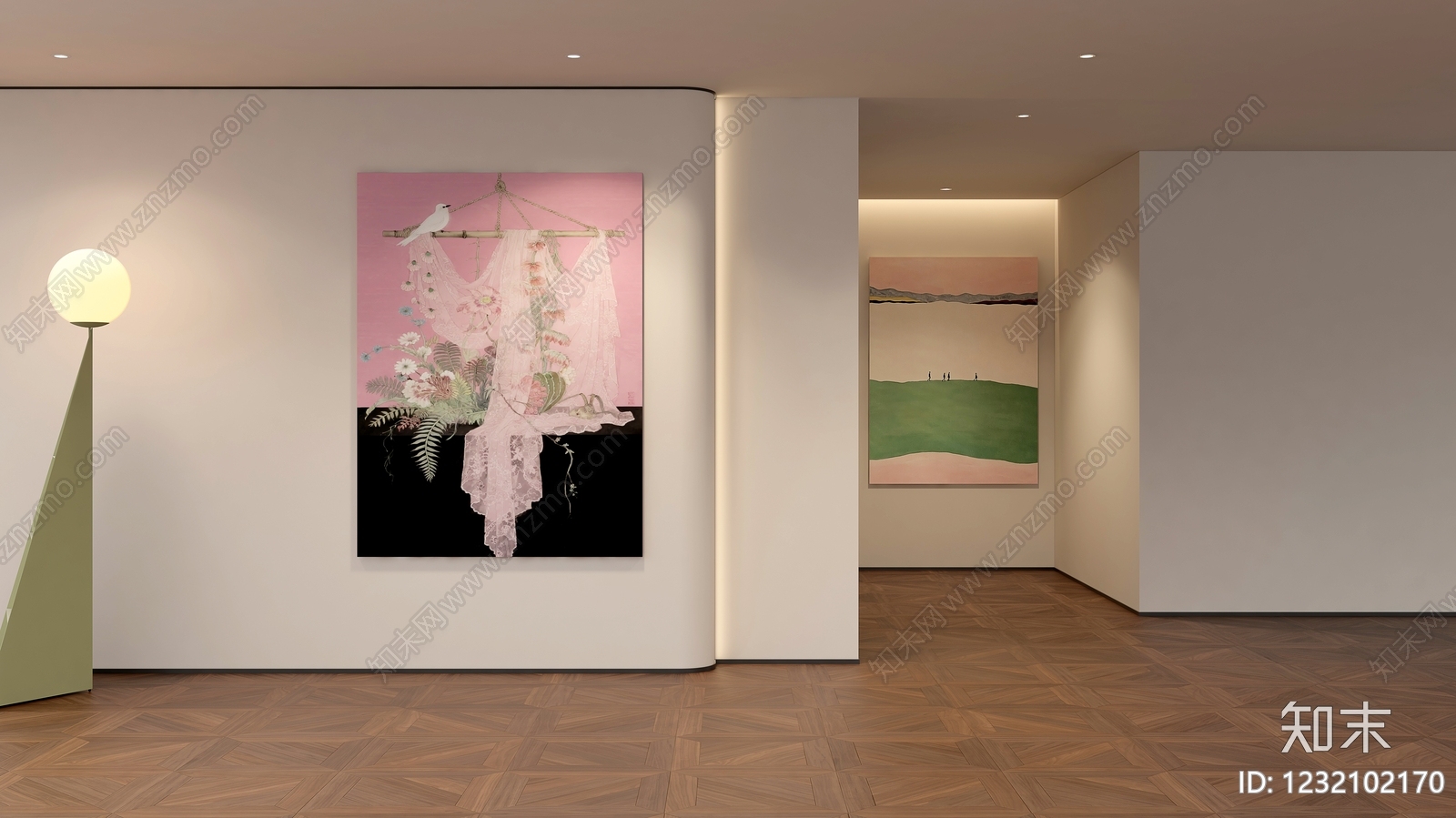 现代简约艺术展厅3D模型渲染效果图