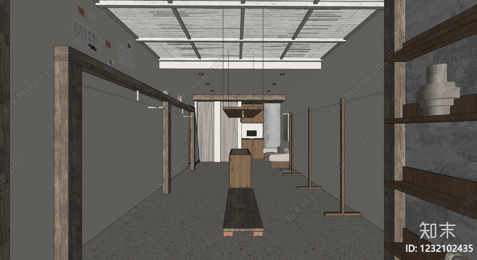 侘寂服装店SU模型下载【ID:1232102435】