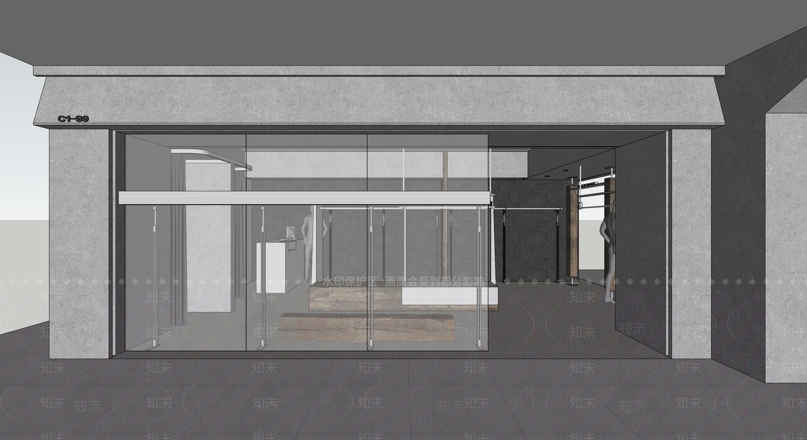 工业风服装店SU模型下载【ID:1232102848】