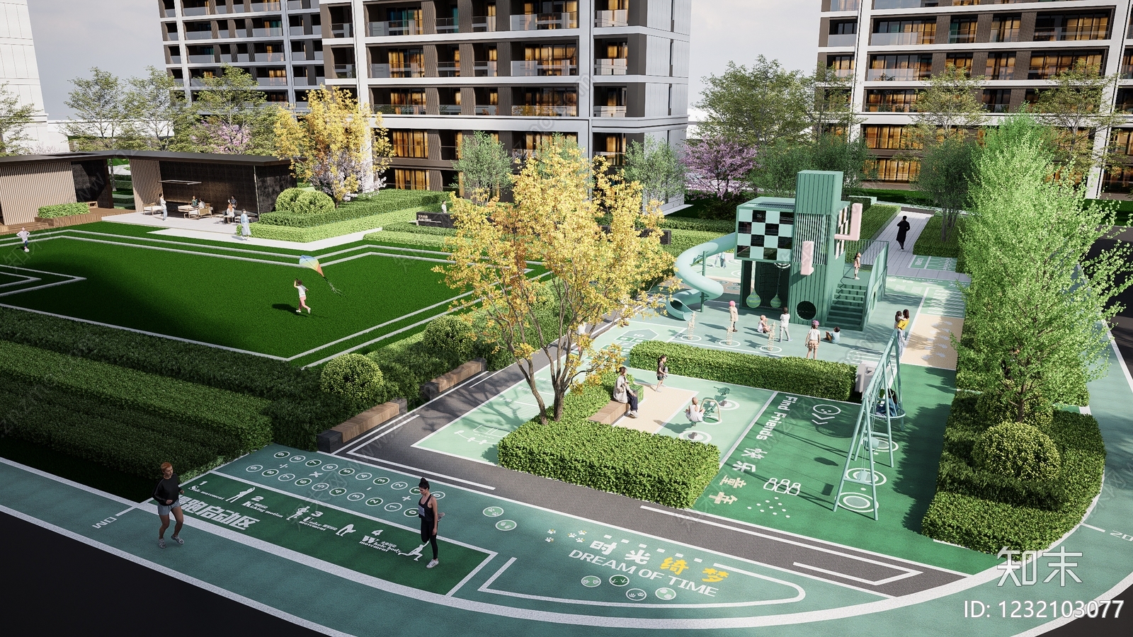 住宅区景观SU模型下载【ID:1232103077】