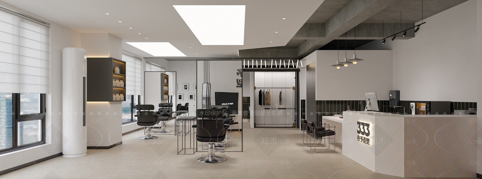 现代简约美发店3D模型渲染效果图