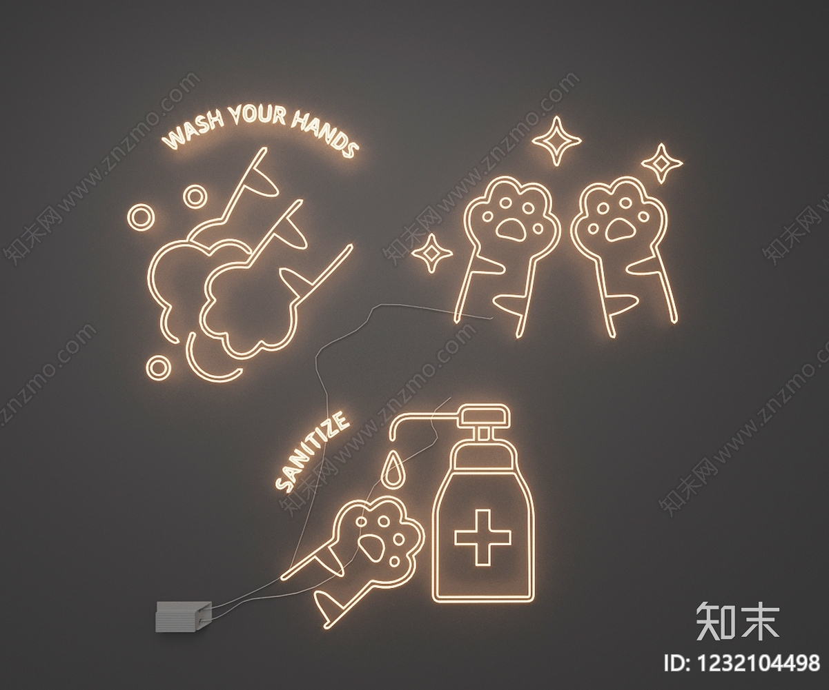 赛博朋克风霓虹灯3D模型下载【ID:1232104498】