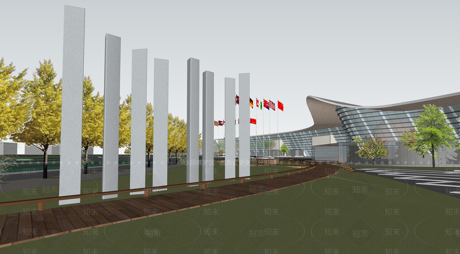 现代主义景观柱SU模型草图