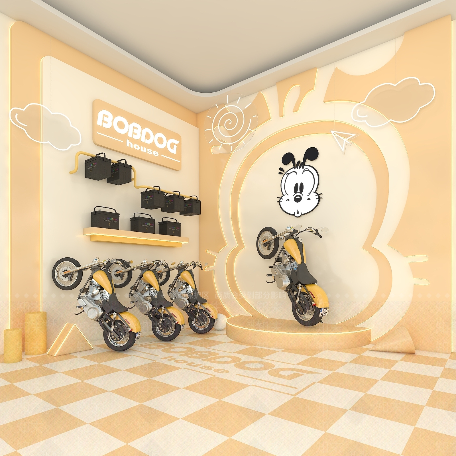 奶油风汽车展台3D模型渲染效果图