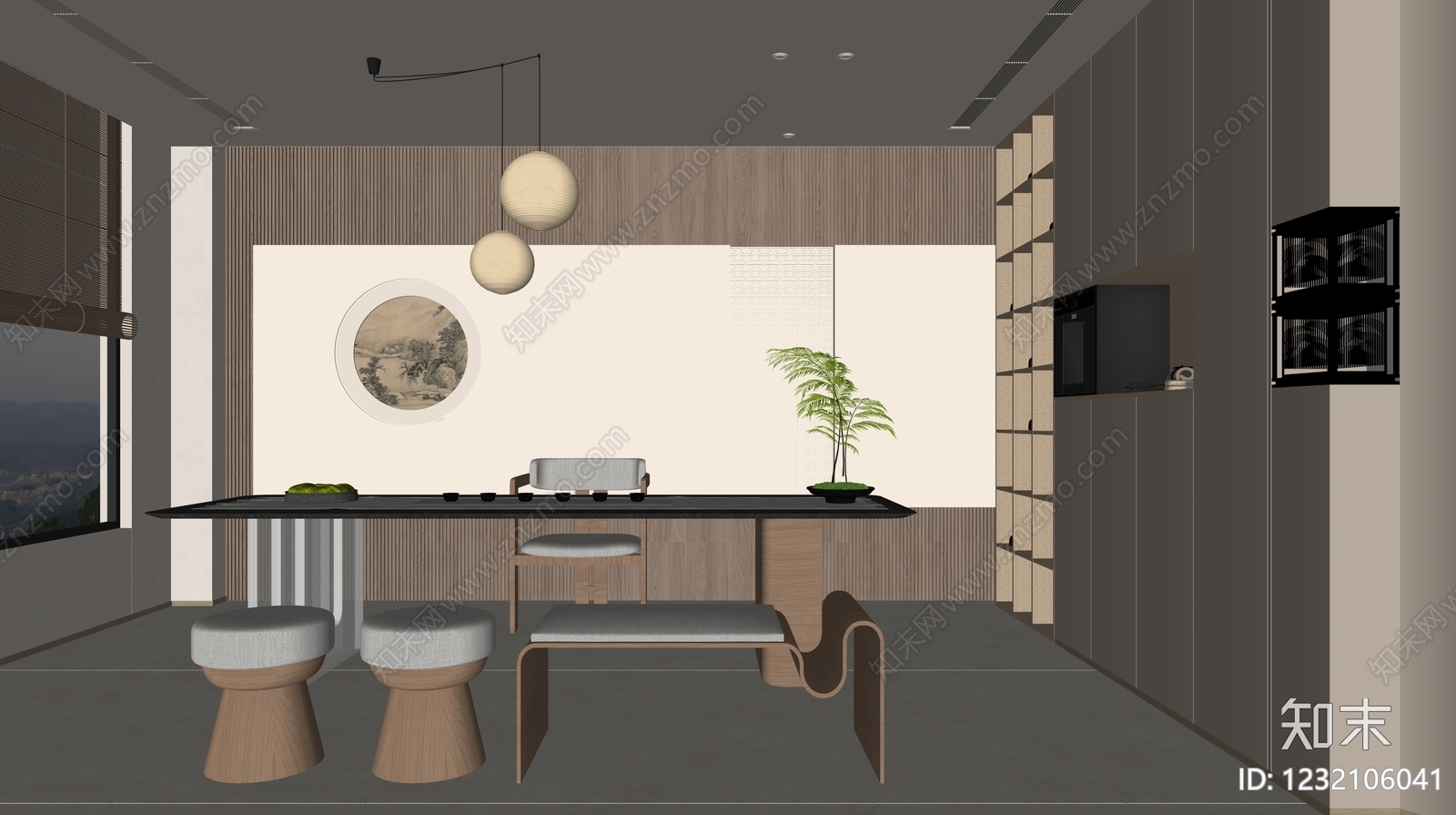 新中式茶室SU模型下载【ID:1232106041】