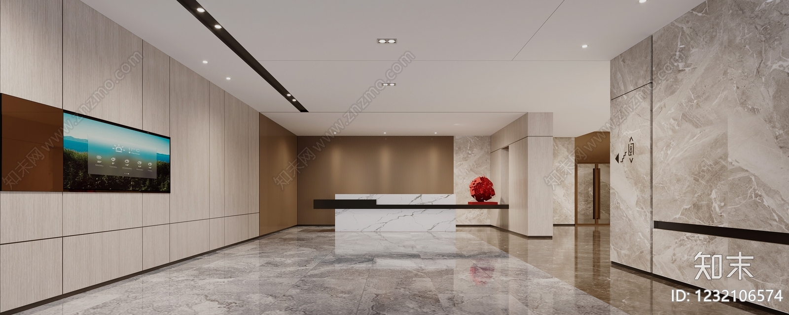 现代简约办公大厅3D模型下载【ID:1232106574】