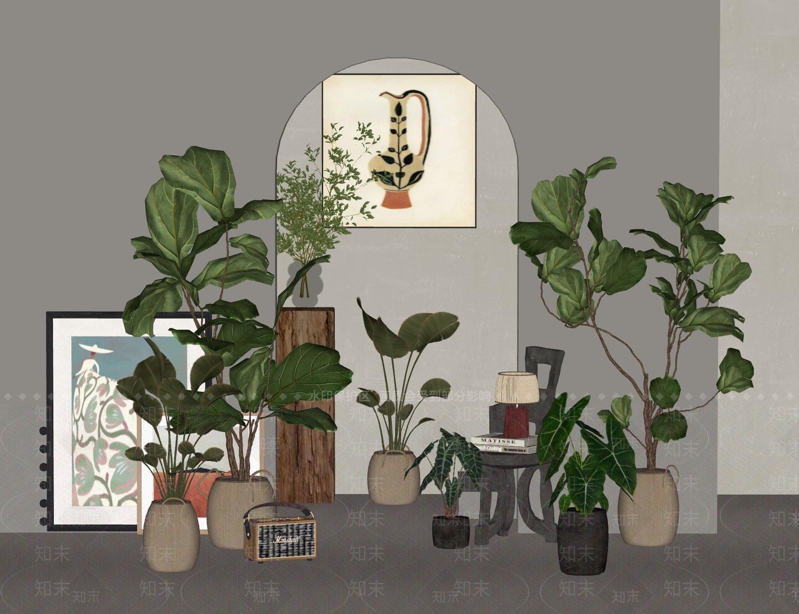 侘寂植物组合SU模型下载【ID:1232107582】