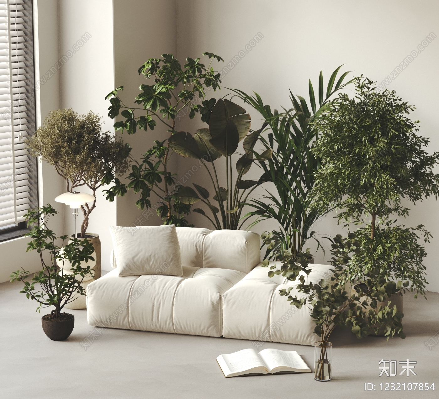 奶油风盆栽3D模型下载【ID:1232107854】