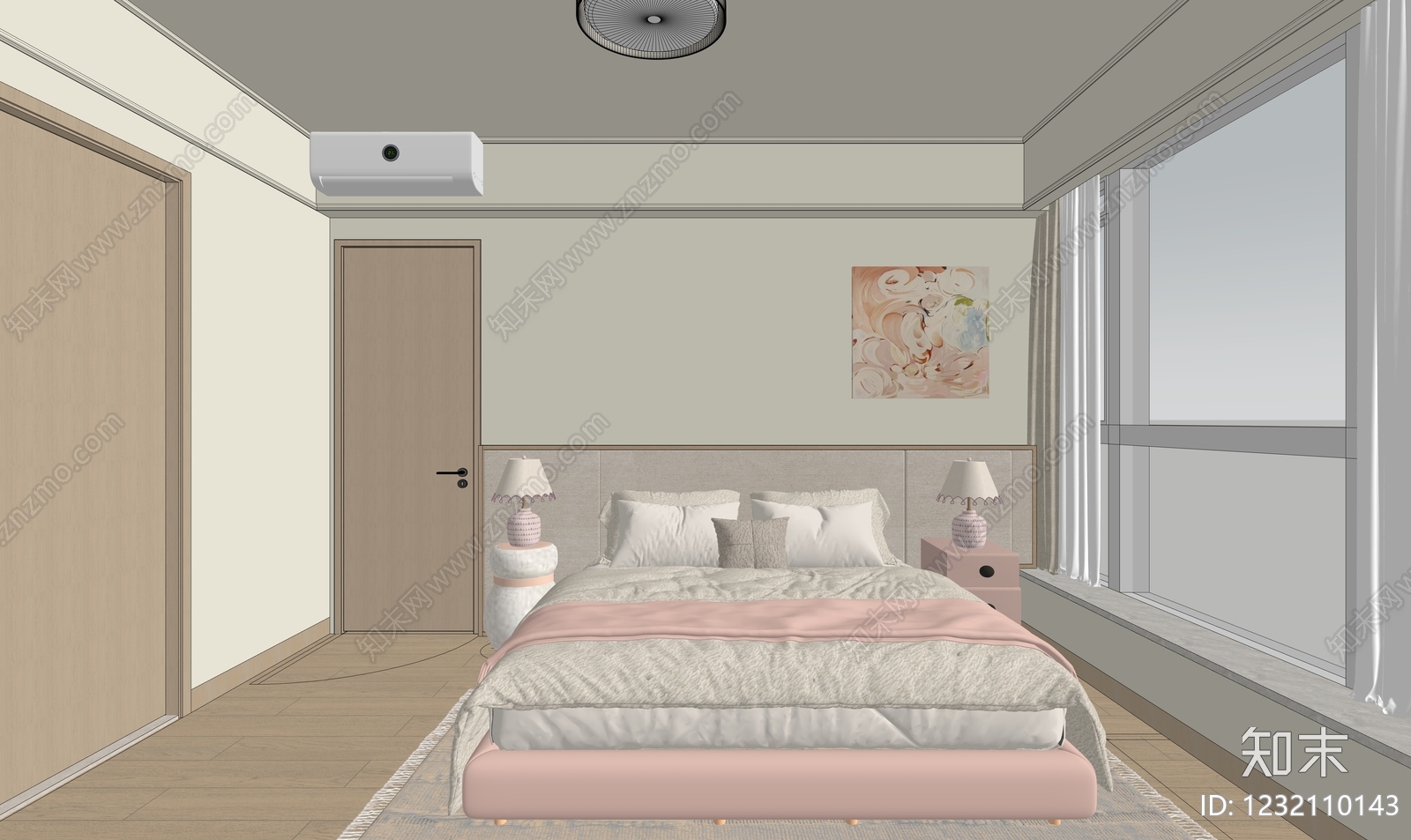 奶油风家居卧室SU模型下载【ID:1232110143】