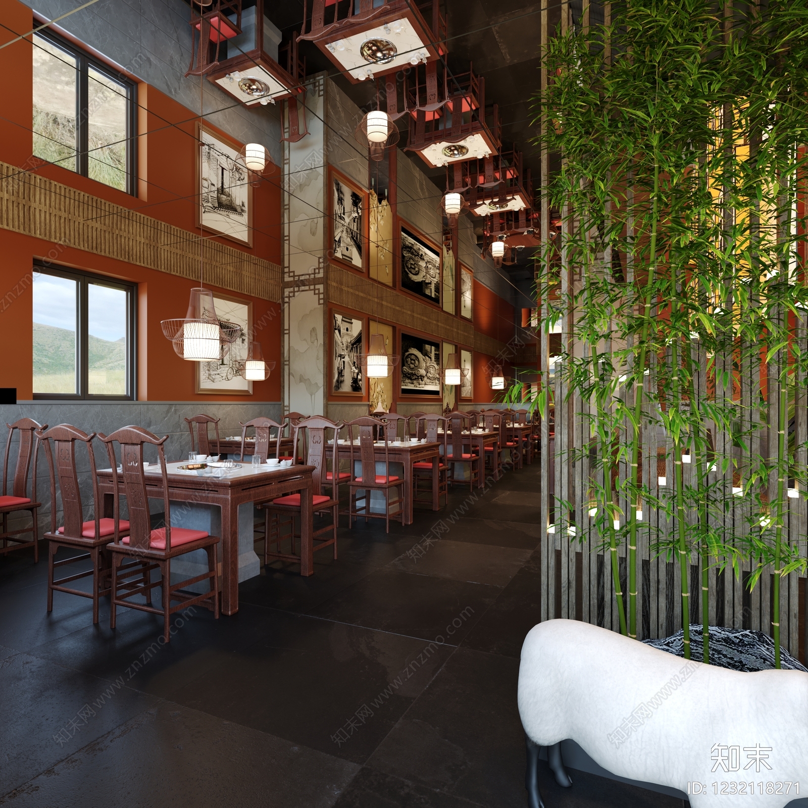 新中式火锅店3D模型下载【ID:1232118271】