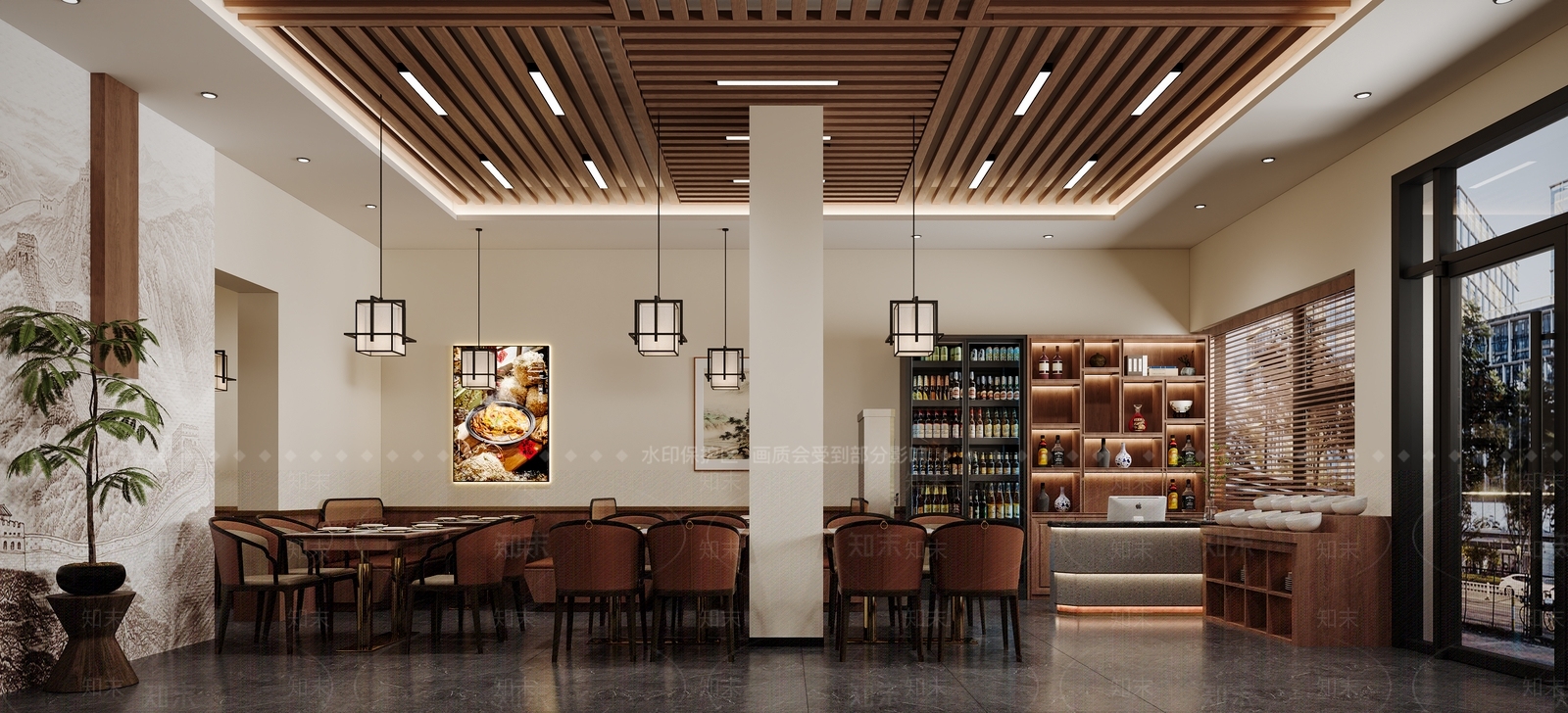 新中式中餐厅3D模型下载【ID:1232118558】