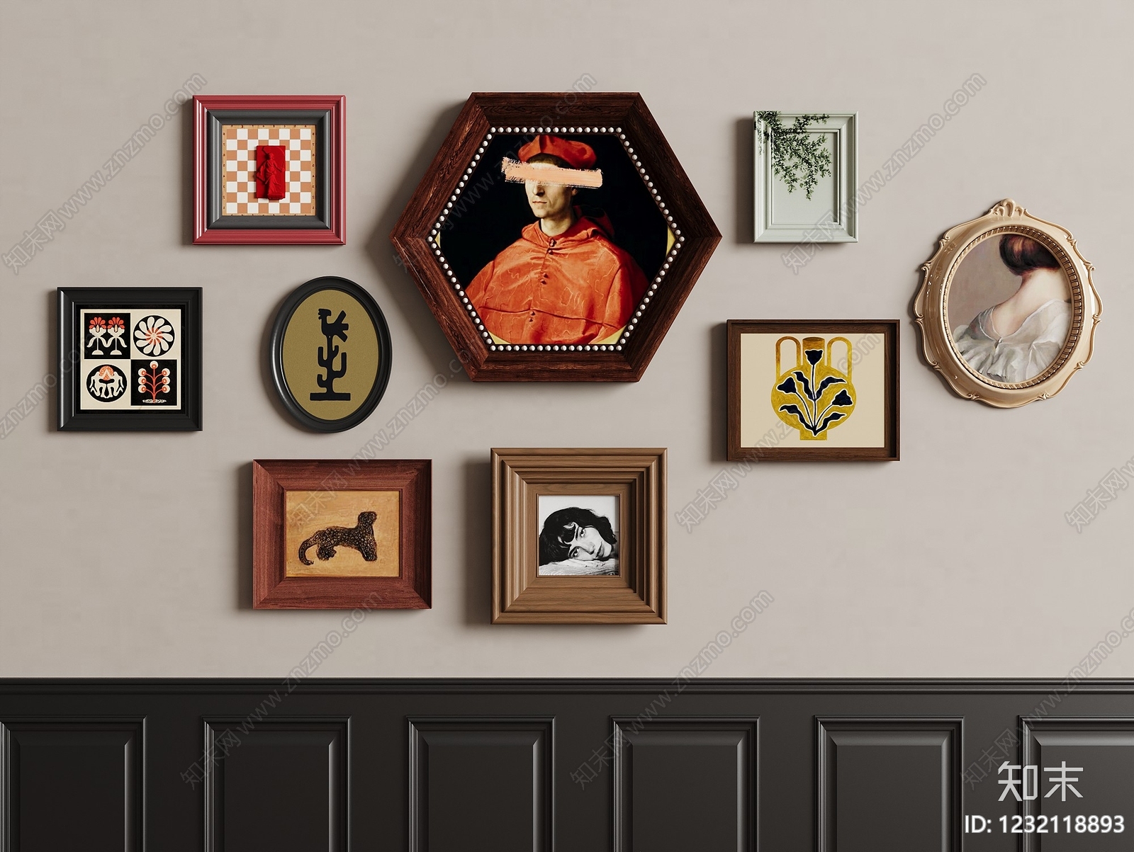 中古风挂画组合SU模型下载【ID:1232118893】