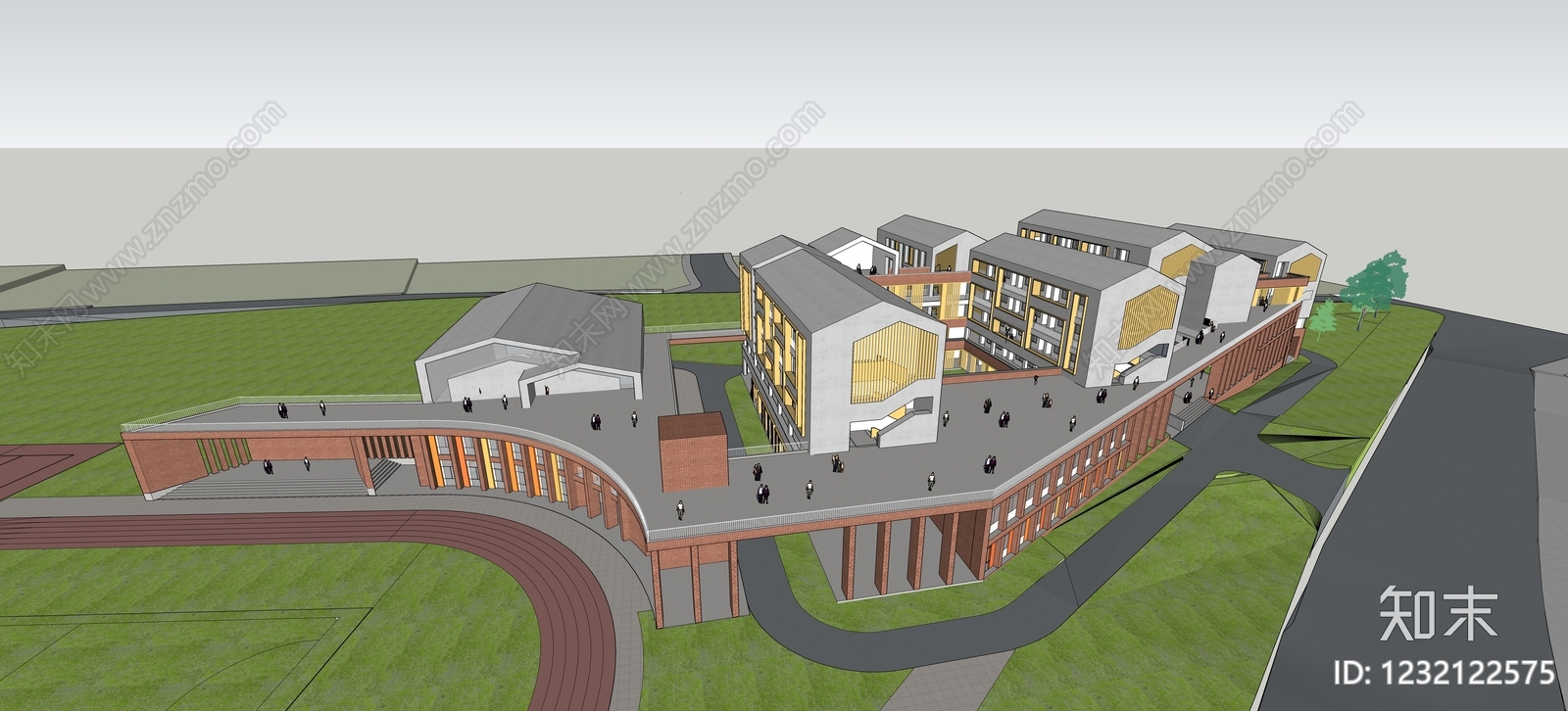 现代主义学校建筑SU模型下载【ID:1232122575】