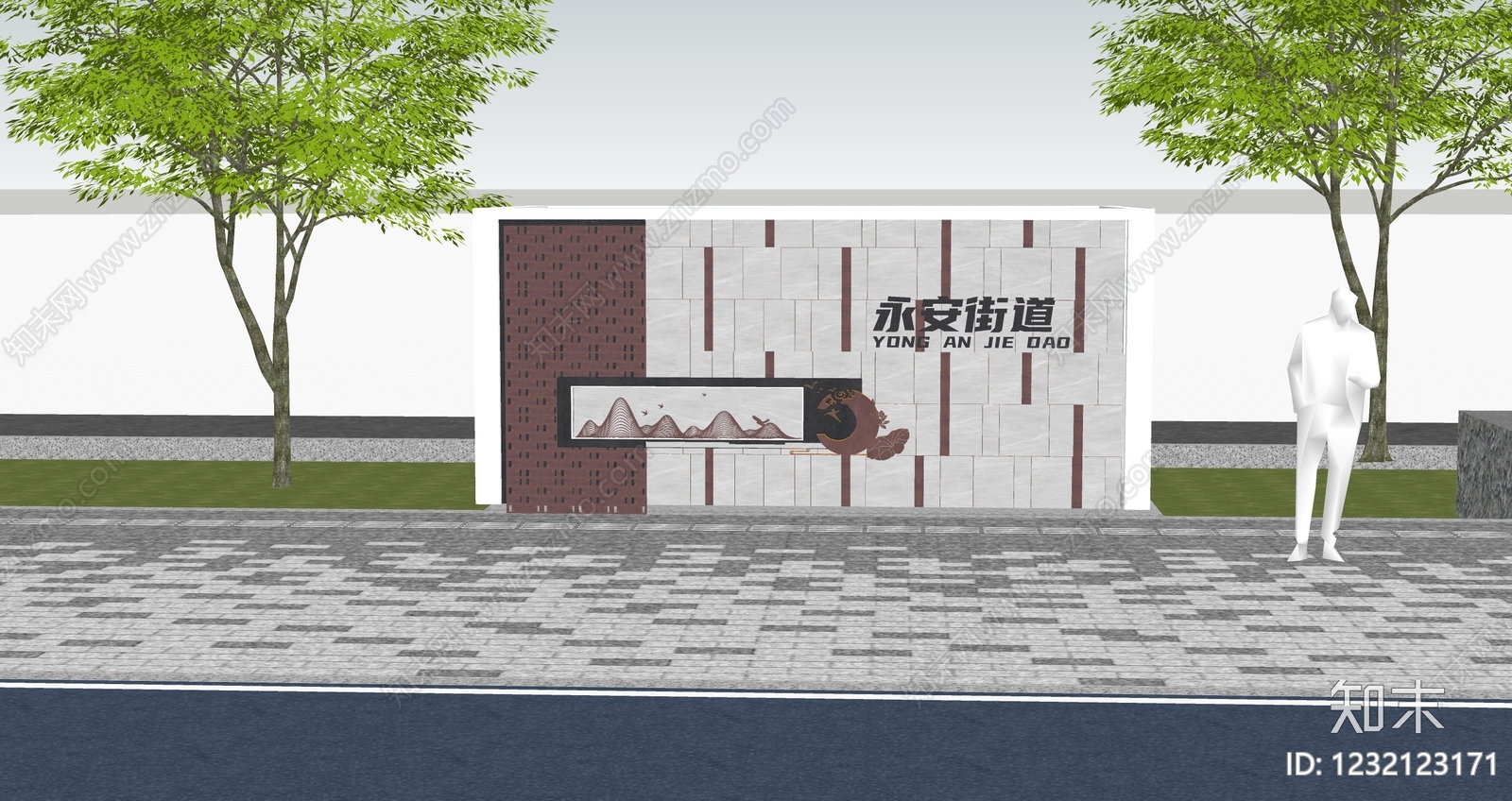 新中式景观街道设施SU模型下载【ID:1232123171】
