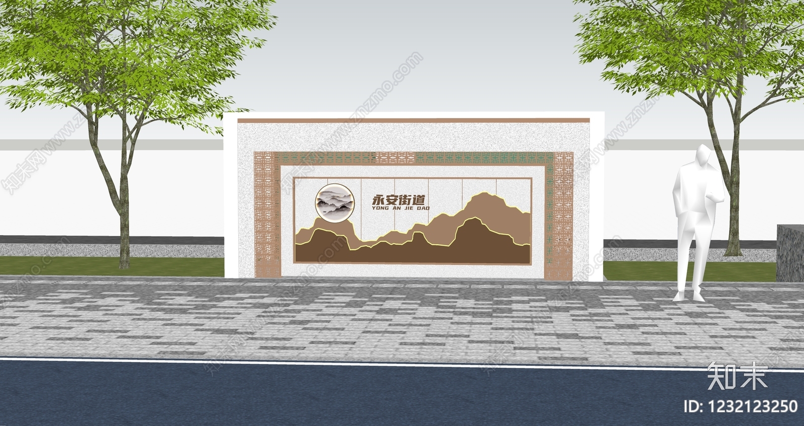新中式景观街道设施SU模型下载【ID:1232123250】