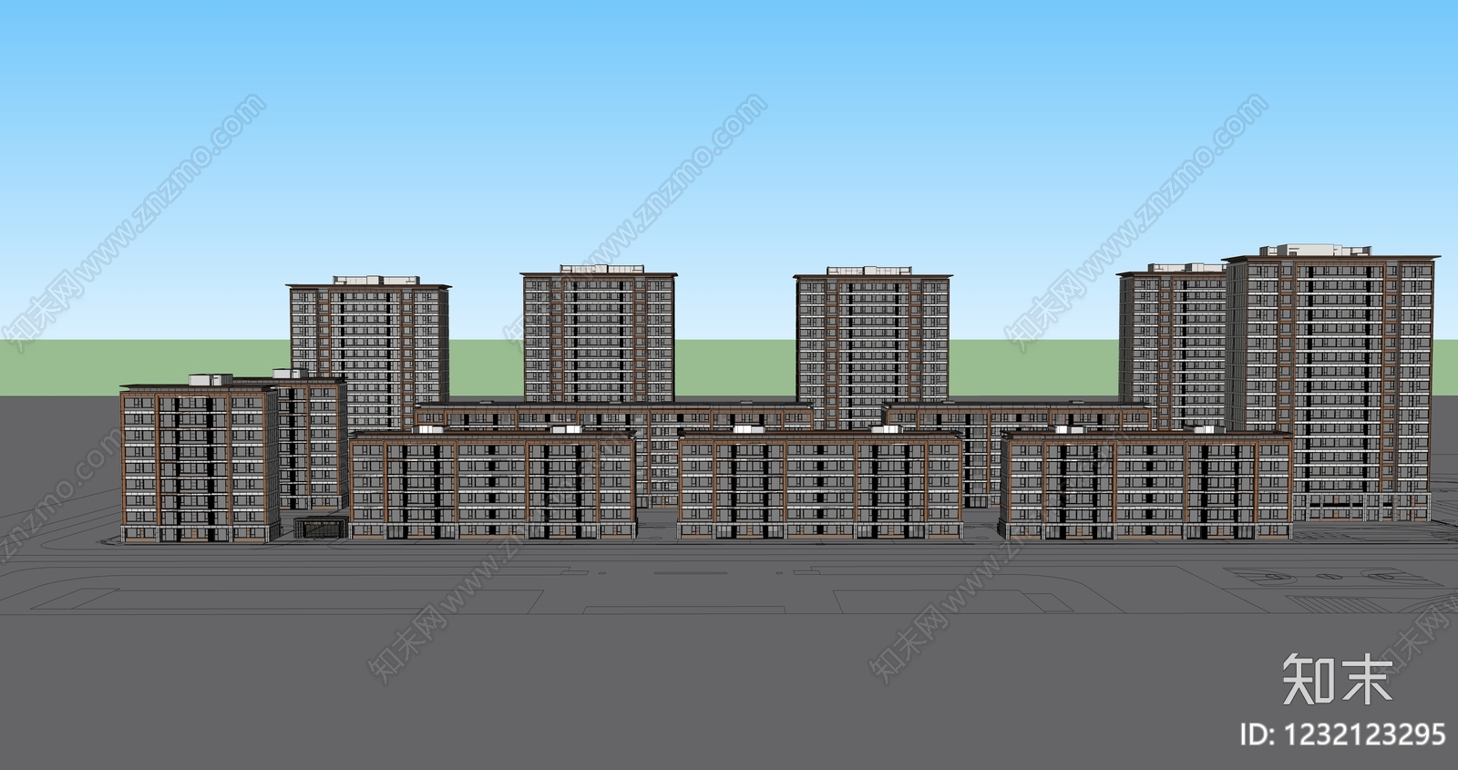 现代主义小区建筑SU模型下载【ID:1232123295】