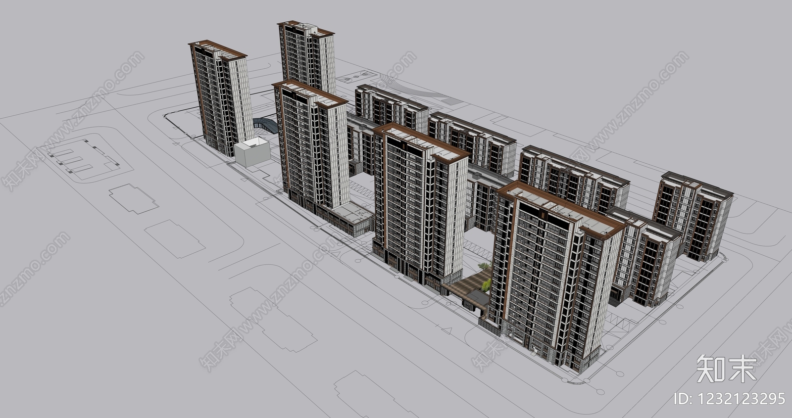 现代主义小区建筑SU模型下载【ID:1232123295】