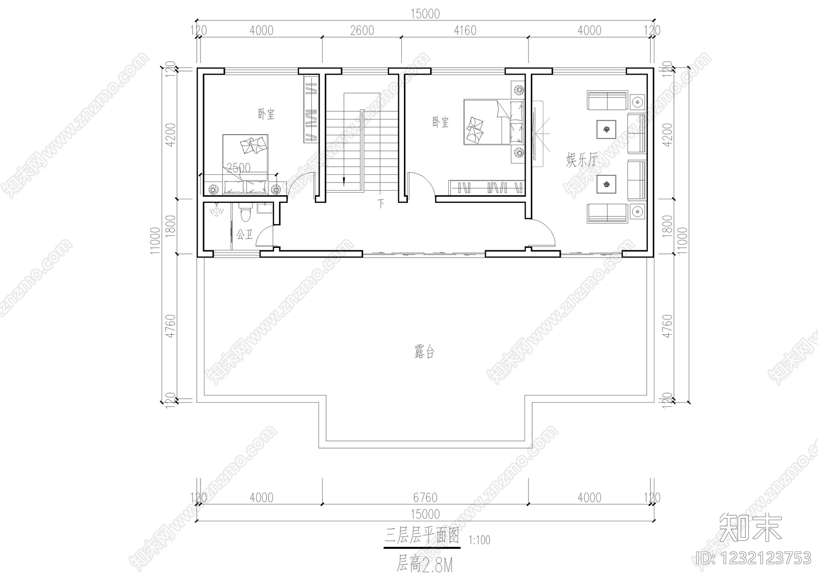 别墅建筑cad施工图下载【ID:1232123753】