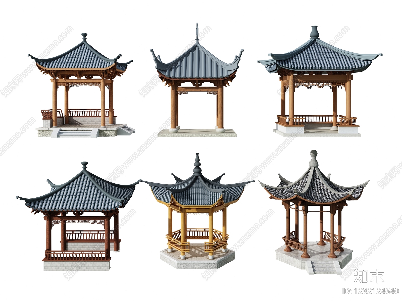 中式古建景观亭3D模型下载【ID:1232124640】