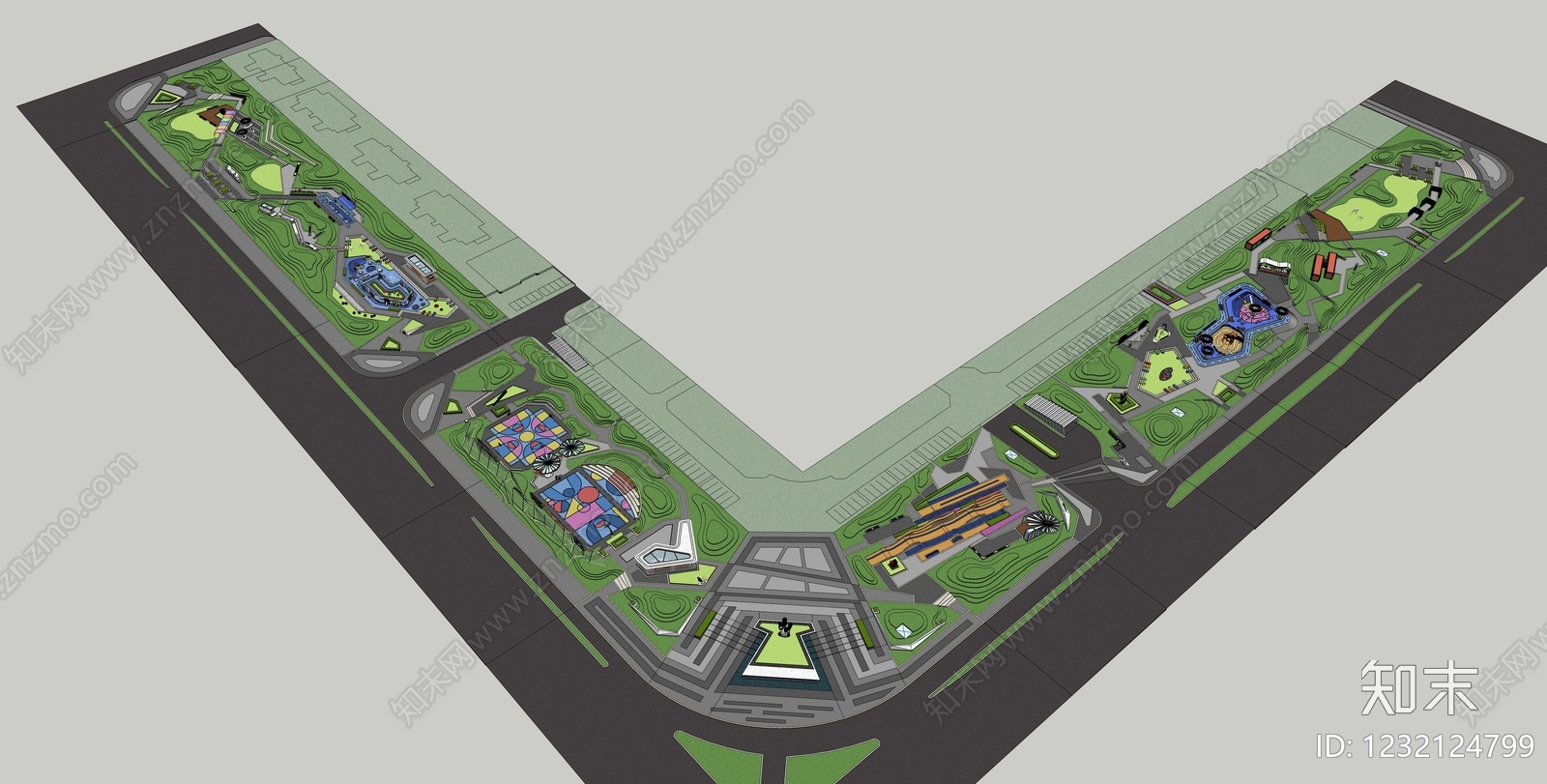 现代主义景观公园SU模型下载【ID:1232124799】