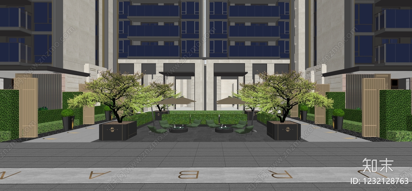 现代主义小区景观SU模型下载【ID:1232128763】