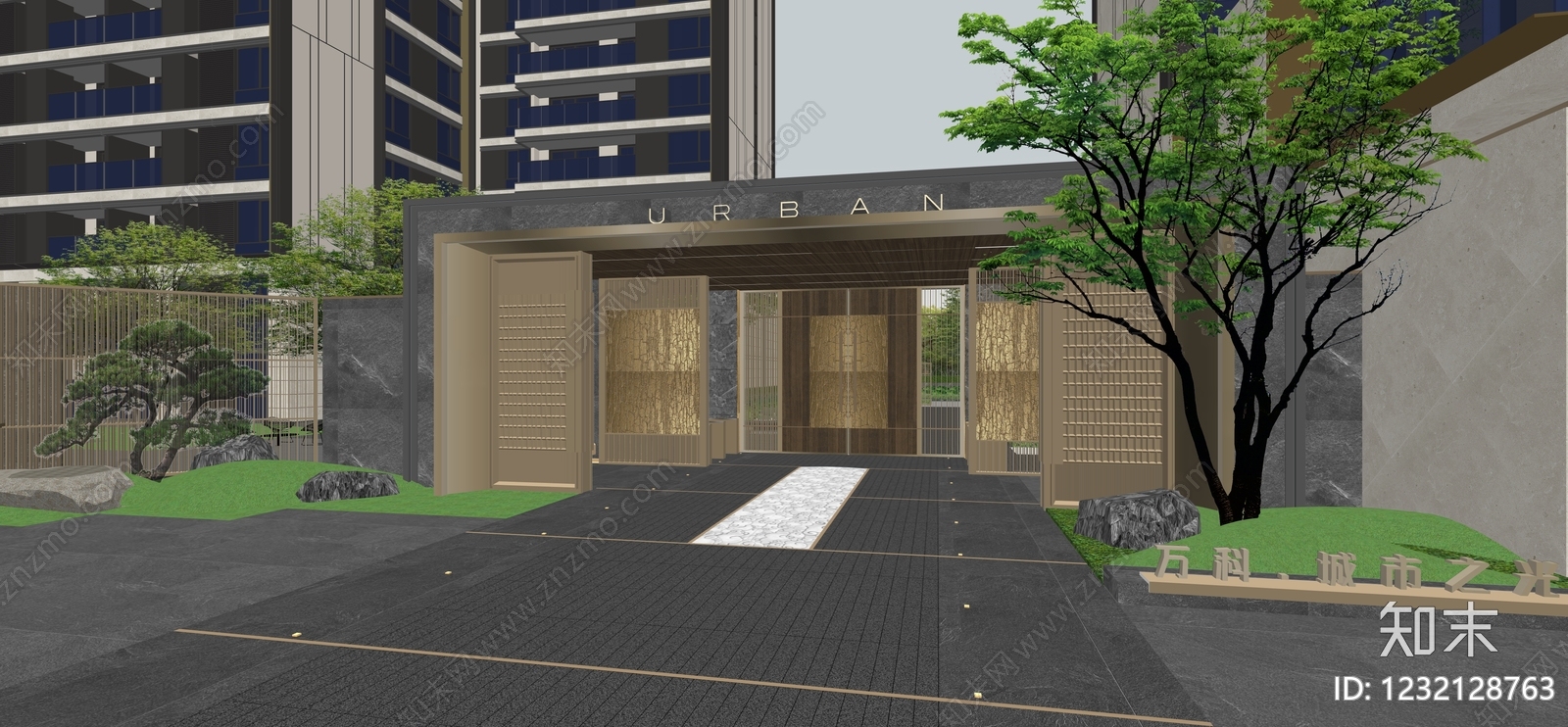 现代主义小区景观SU模型下载【ID:1232128763】
