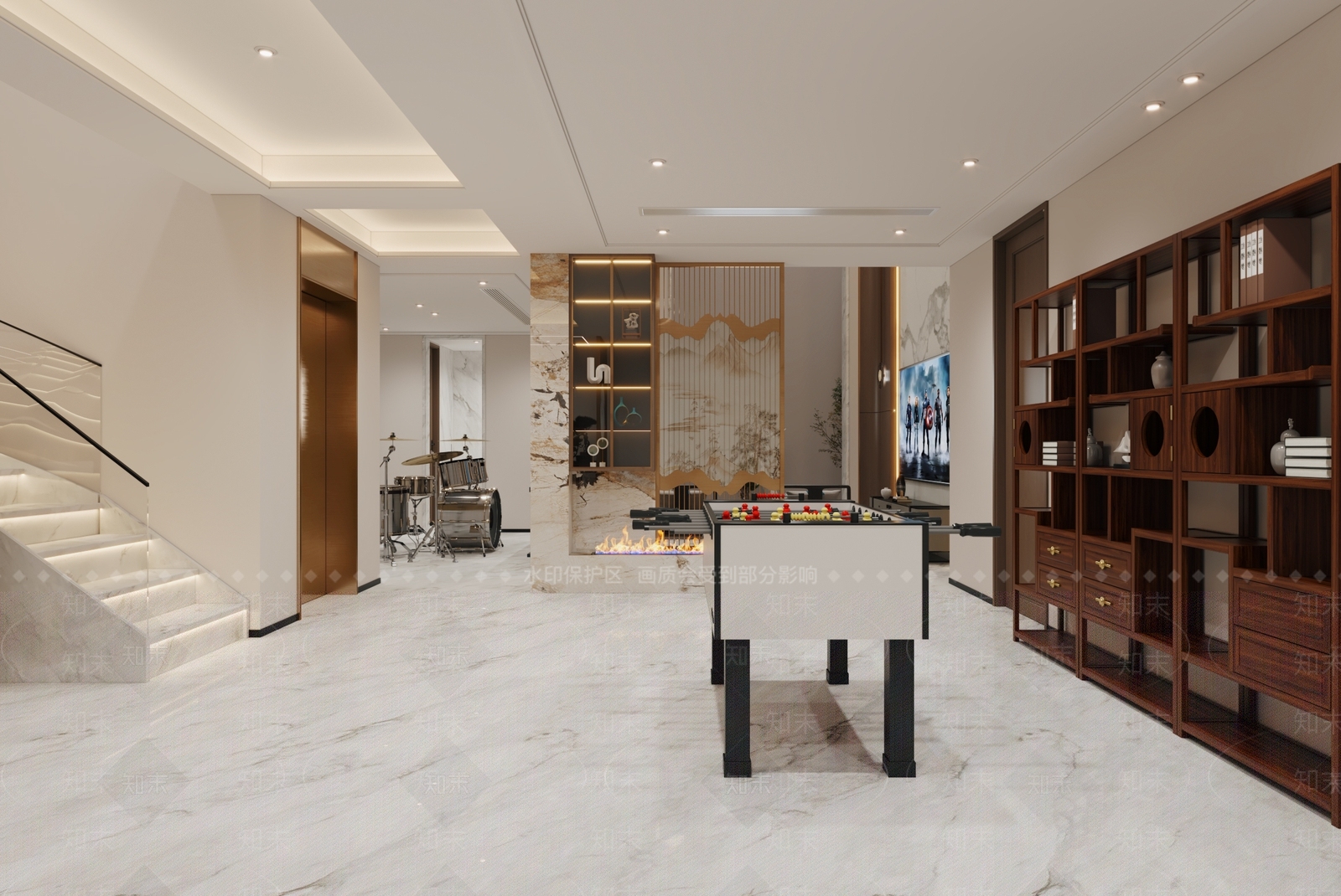 新中式别墅客餐厅3D模型下载【ID:1232129726】