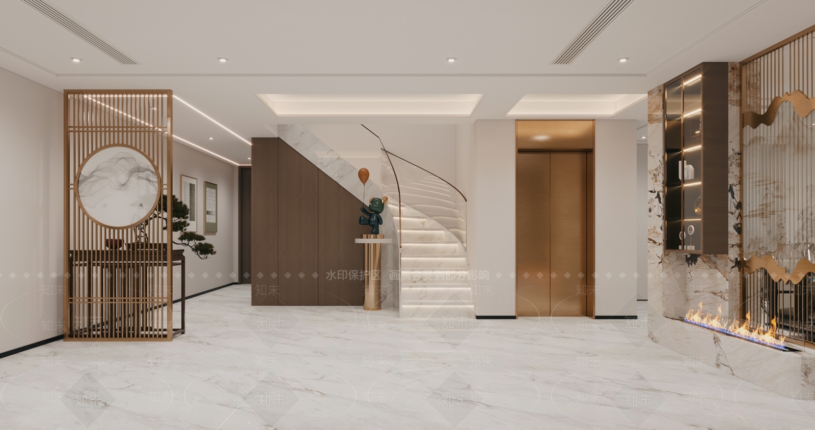 新中式别墅客餐厅3D模型下载【ID:1232129726】