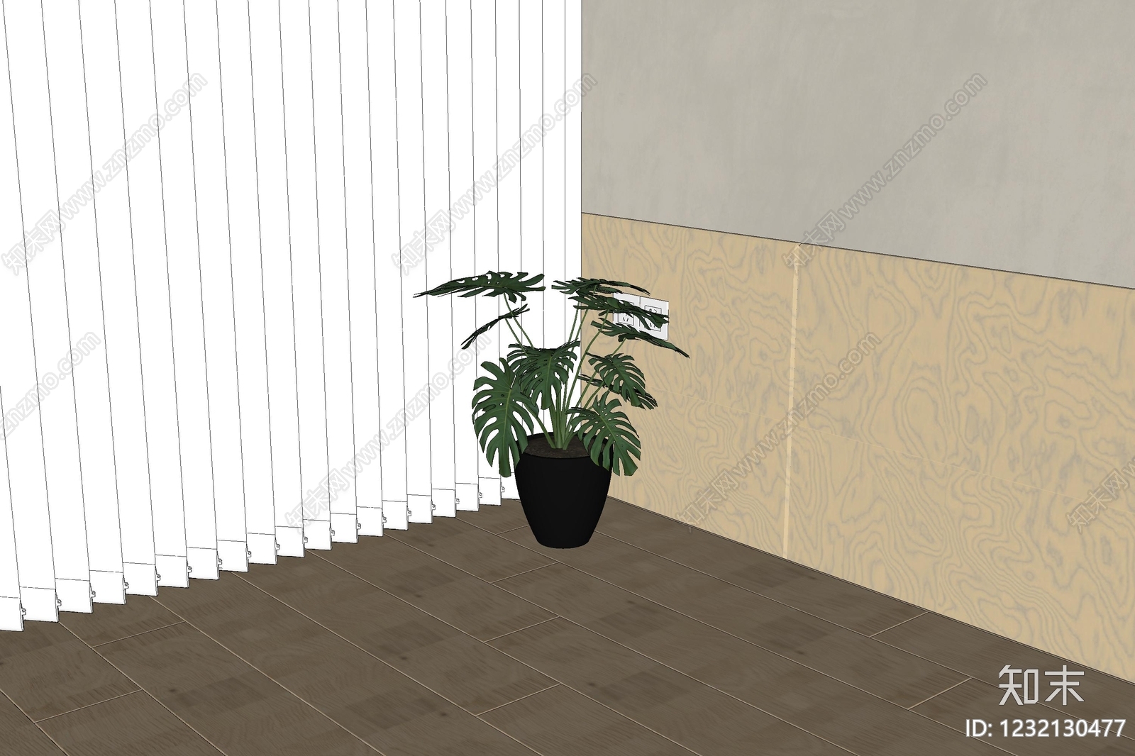 原木风盆栽SU模型下载【ID:1232130477】