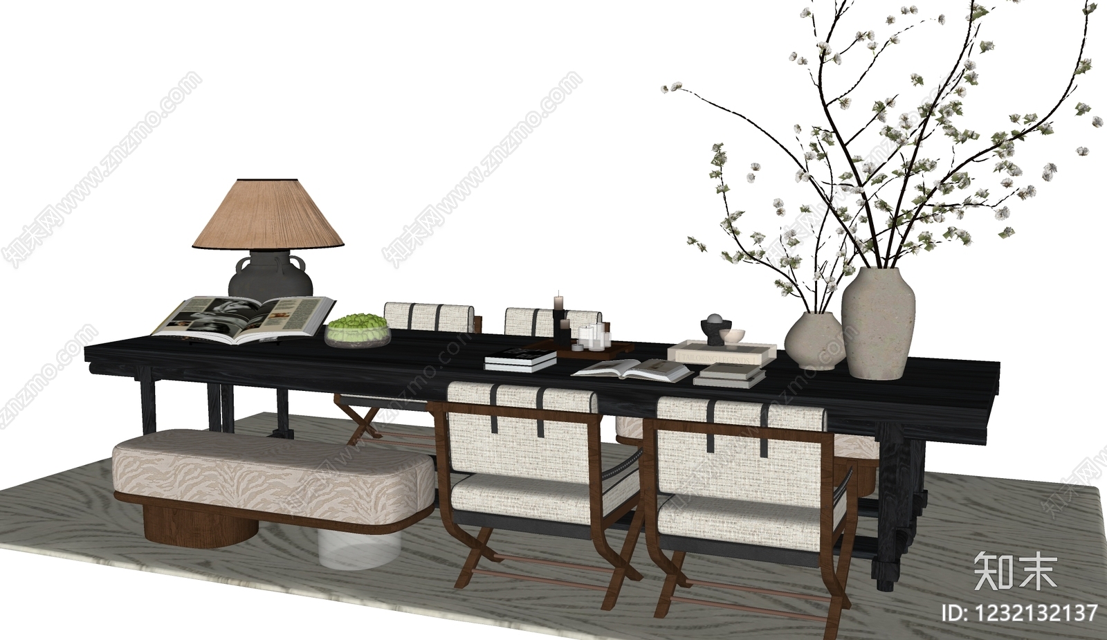 新中式茶桌椅SU模型下载【ID:1232132137】