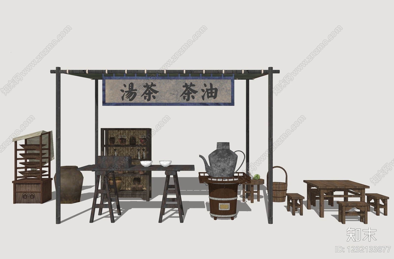 中式摊位SU模型下载【ID:1232133877】