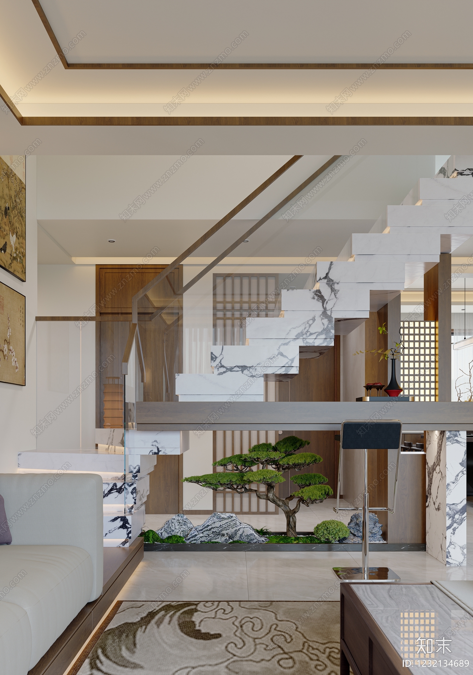新中式宋式客餐厅3D模型下载【ID:1232134689】