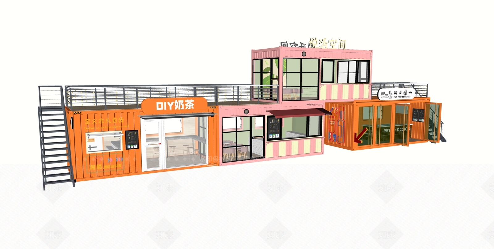 工业风餐饮建筑SU模型下载【ID:1232136948】