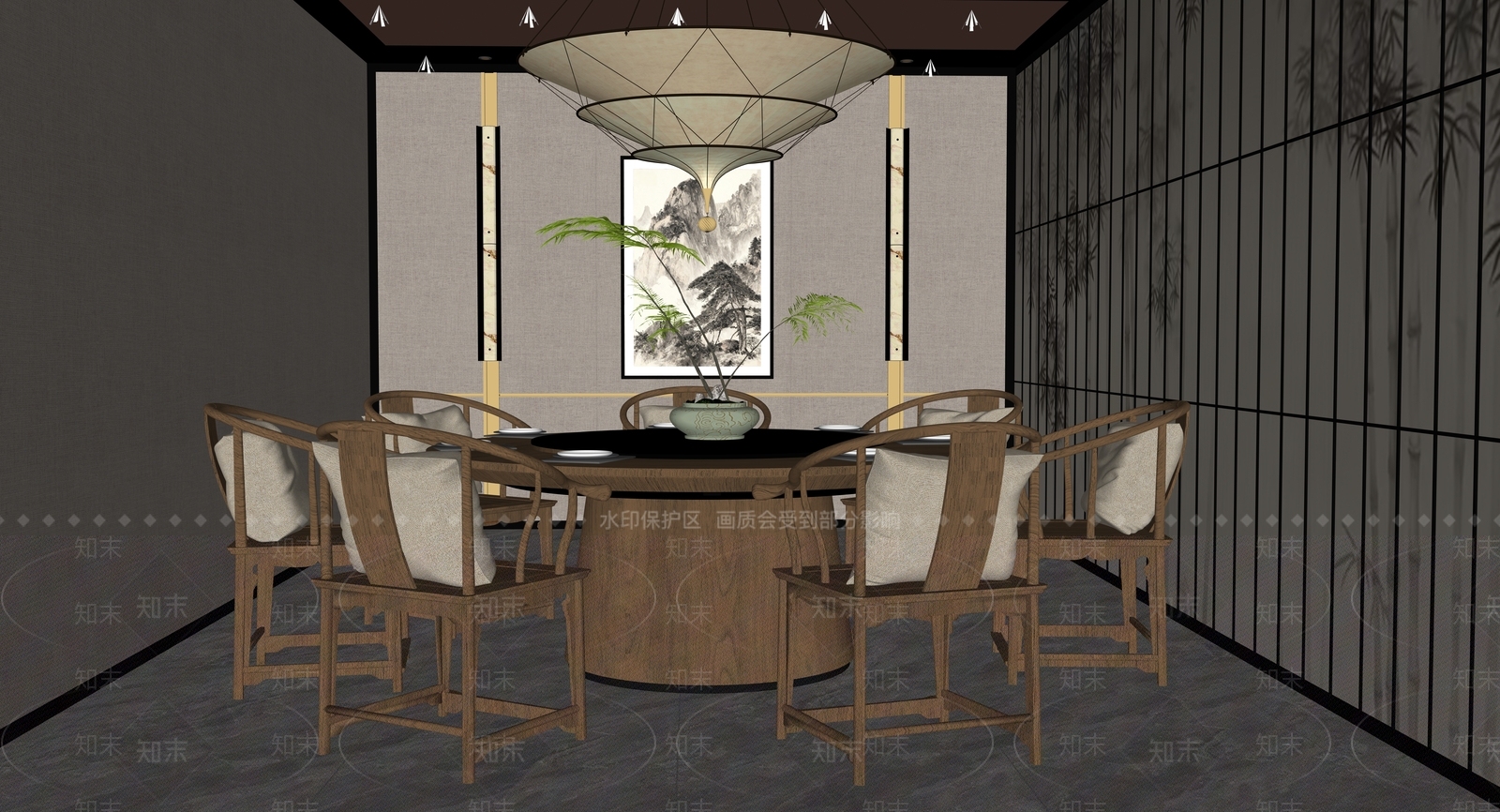 新中式包厢SU模型下载【ID:1232138169】
